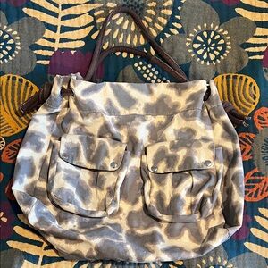 Stylish Women's Bag Brown & Off White Animal Print.